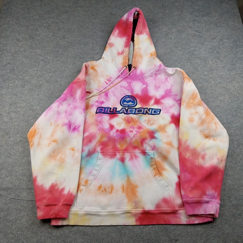 Billabong Hoodie Mens Medium Multicolor Tie Dye Fleece Pullover Sweatshirt Logo‎